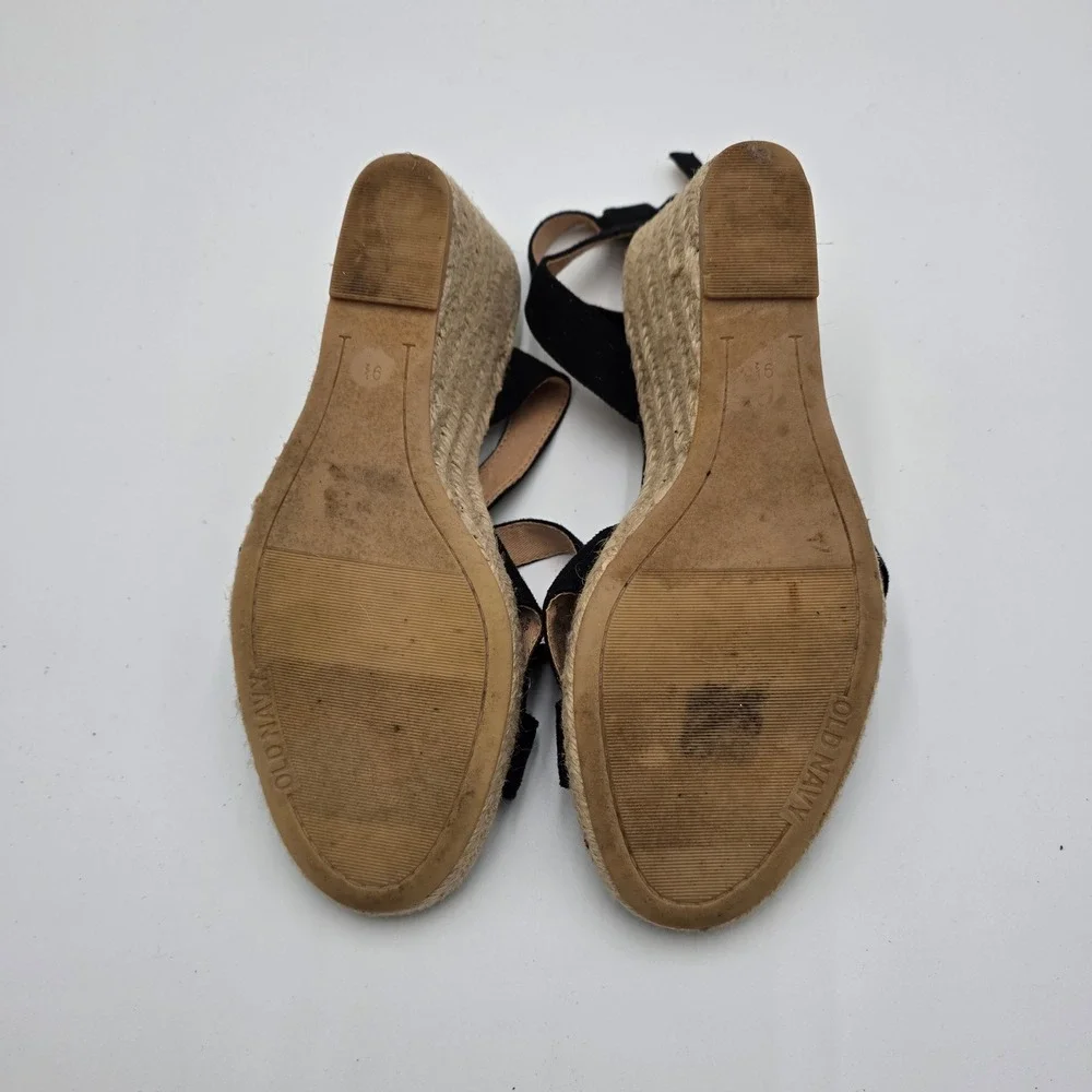 Old Navy Black Suede Espadrille Wedge Sandals Ankle Strap Women‎ Size 9.5